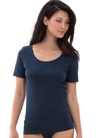 Mey Kurzarmshirt MEY Cotton Pure, Damen, Gr. 36, blau (night blau), Single Jersey, Obermaterial: 94% Baumwolle, 6% Elasthan, unifarben, bequem h&uuml;ftbedecke