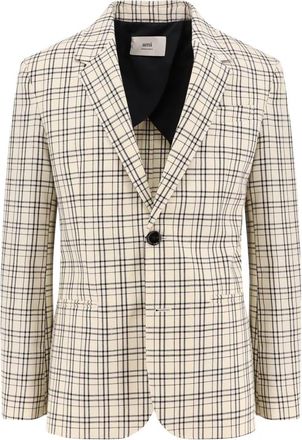Ami Klassieke Wollen Blazer Wit - Heren - Blazers - Veelkleurig - M - Wol - Jassen