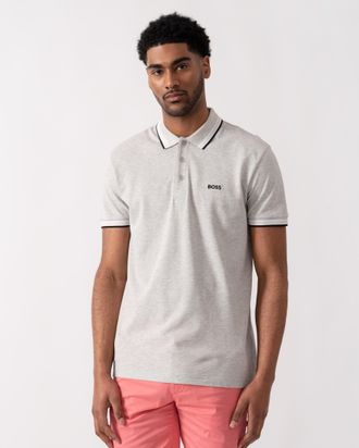 HUGO BOSS Mens Paddy with Contrast Logo Polo Shirt in Light Grey Cotton - Size X-Large