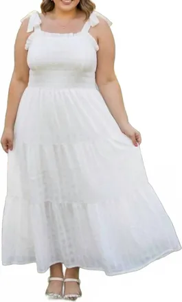 She + Sky Womens Sleeveless Tie Strap Textured Woven Midi Tiered Dress - Plus In Off White