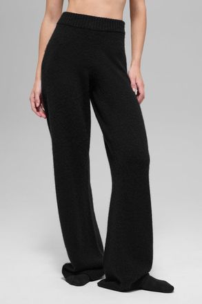 Alo | Wool Cashmere High-Waist New Class Wide Leg Pants in Black, Size: Medium