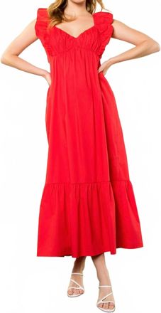 THML Clothing Flutter Sleeve Poplin Dress In Red