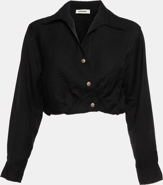 Sandro Black Linen Blend Crop Shirt