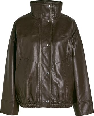 R&oacute;he High-neck Leather Jacket - Dark Brown - 40 (UK12 / M)