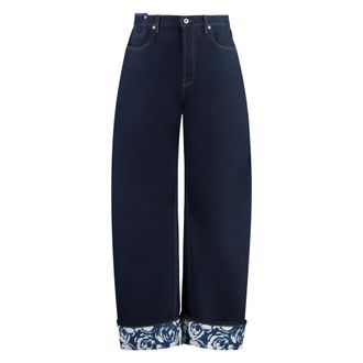 Burberry Loose Fit Jeans, male, Blue, W32, Roll-up Wide-leg Jeans with Leather Logo