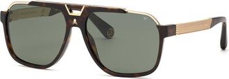 Philipp Plein Philipp Plein Sunglasses Aviator Full Rim, Shiny Havana Frame And Green Lens Spp046V0722