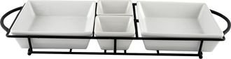 Gibson Gracious Dining 5 Piece Serving Set With Metal Rack Porcelain in White at Nordstrom
