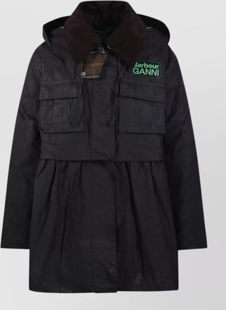 Barbour long hooded coat corduroy collar pockets