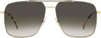 Victoria Beckham VB 1019/S 60mm Rectangular Aviator Sunglasses in Gold Honey Havana/green at Nordstrom