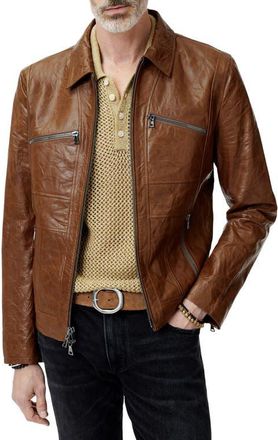 John Varvatos Crinkled Leather Jacket in Hazelnut at Nordstrom, Size 52