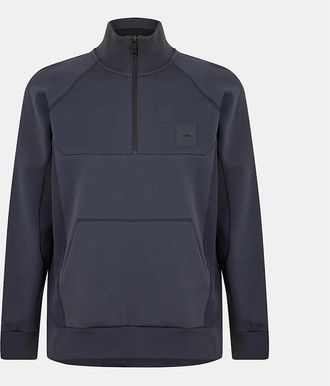 HUGO BOSS Mens Kangaroo Pocket Rubber Badge Zip Neck Sweatshirt - Navy - Size: 44/Regular