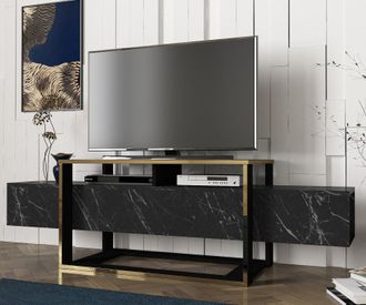 Vente-Unique Mueble De Tv Negro Y Dorado, Dise&ntilde;o Elegante Con Amplio Espacio De Almacenamiento, 160 X 49,8 X 46,1 Cm, Para Sala De Estar U Oficina De Lujo