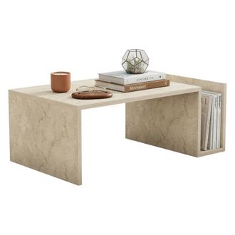 Dmora Mesa De Centro Piuro, Un Compartimento, Forma Rectangular, Tono M&aacute;rmol, 87x50x32h Cm Beige M&aacute;rmol