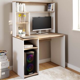 IDMarket Idmarket - Escritorio Dan Blanco Y Efecto Haya Con Estantes De Almacenamiento