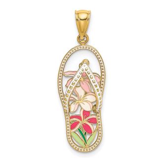 Diamond2Deal 14k Yellow Gold Multi Color Enamel Flower Flip-Flop Charm
