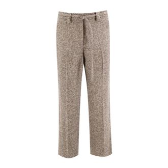Brunello Cucinelli Broeken, Dames, Bruin, M, Wol, Rechte Pijp Trekkoord Broek