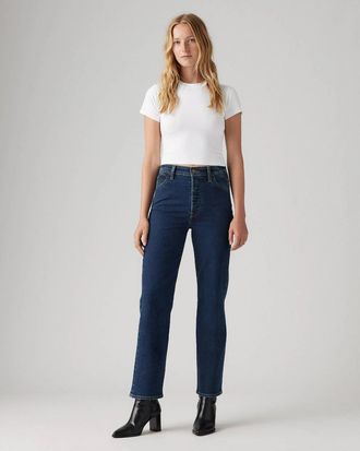 Levi's Riveted Ribcage Jeans Womens Blue Denim High-Rise Straight Ankle JAX1492