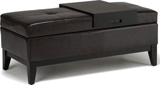 Simpli Home Oregon 42In Contemporary Rectangle Storage Ottoman Bench With Tray