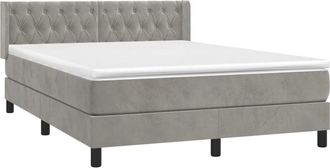 vidaXL Vidaxl - Cama Box Spring Con Colch&oacute;n Terciopelo Gris Claro 140x190 Cm