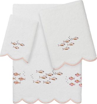 Linum Home Textiles 100% Turkish Cotton Fish School Scallop 3Pc Embellished Towel Set