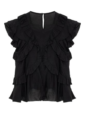 Isabel Marant Nalou ruffled top - women - Cotton/Viscose - 38 - Black