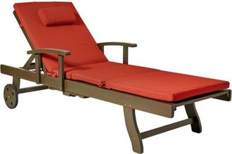 Beliani Beliani - Tumbona De Jard&iacute;n De Madera De Acacia Reclinable Con Ruedas Dise&ntilde;o Cl&aacute;sico Con Coj&iacute;n Rojo Amantea Premium Ii