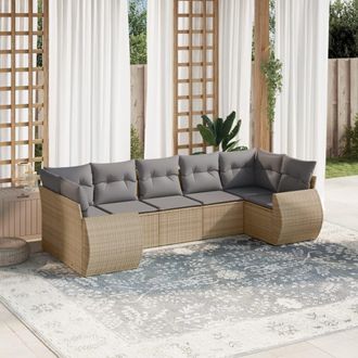 vidaXL Vidaxl - Set Sof&aacute;s De Jard&iacute;n 7 Piezas Y Cojines Rat&aacute;n Sint&eacute;tico Beige