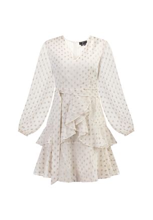 Faina Jurk met borduursel Dames Gebroken wit met gouden stippen