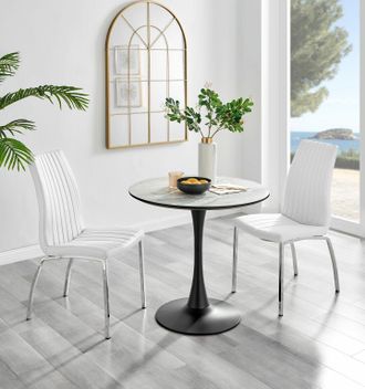 Furniturebox Elina White Marble Effect Scratch Resistant Dining Table & 2 Isco Faux Leather Chairs