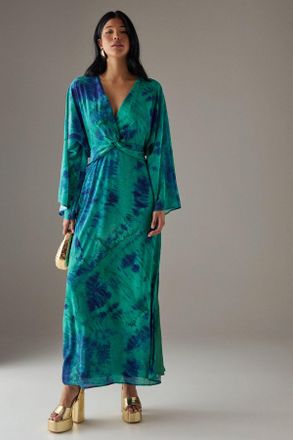 Warehouse Womens Chiffon Wrap Knot Front Maxi Dress - Green - Size 10 UK