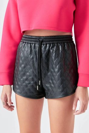 Grey Lab Faux Leather Diamond Stitch Shorts In Black