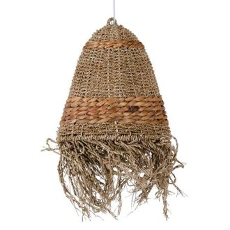 Els Banys L&aacute;mpara techo pantalla mimbre y ca&ntilde;a en marr&oacute;n