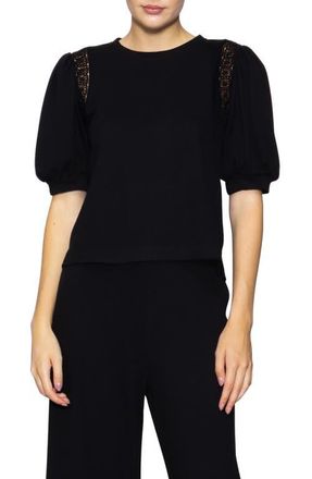 Melloday Lace Inset Puff Sleeve Top in Black at Nordstrom, Size X-Small