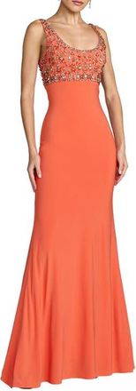 Mac Duggal Sleeveless Scoop Neck Embellished Jersey Gown in Coral at Nordstrom, Size 10