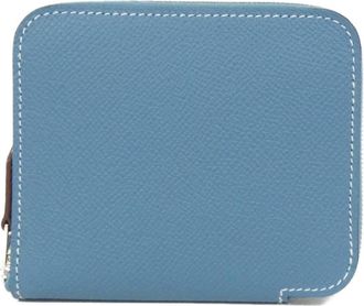 Herm&egrave;s Blue Epsom Leather Silk Coin Purse/Coin Case (Pre-Owned)