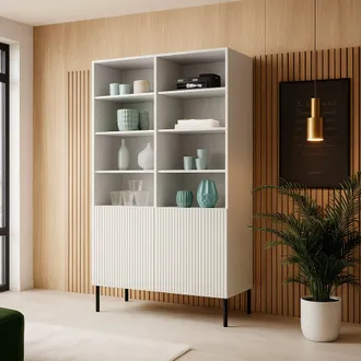 Dmora Dmora - Libreria Ghilarza, Mobile Portalibri Con Vani Aperti E Due Ante, Rialzato Da Terra, 100x42 H177 Cm, Bianco