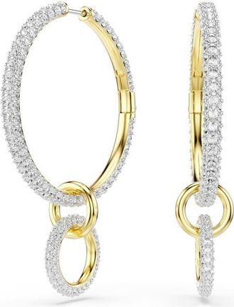 Swarovski Dextera Pav&eacute; Hoop Drop Earrings in White/Gold at Nordstrom