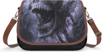 Generic Skull with Fangs Screaming Crossbody Bag Womens Handbag PU Message Bags Shoulder Purse with Adjustable Strap