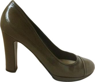 Prada Taupe Round Toe Patent Leather Pumps Size 37.5