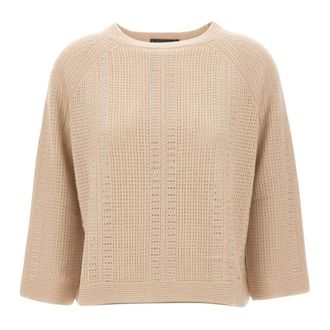 Elena Miro Trui met strass-versiering - Dames - Truien - Beige - Maat: L Wol