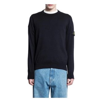 Stone Island Round-neck Knitwear, male, Black, 2XL, Crewneck Jumper with Small Roll Detail