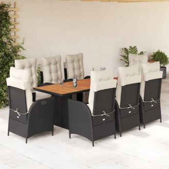 vidaXL Set De Comedor De Jard&iacute;n 9 Pzas Y Cojines Rat&aacute;n Sint&eacute;tico Negro Vidaxl