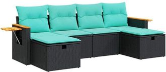 vidaXL Set De Sof&aacute;s De Jard&iacute;n 6 Piezas Y Cojines Rat&aacute;n Sint&eacute;tico Negro Vidaxl