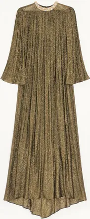 Valentino Abito Lungo In Creponne Lurex Ricamato Donna NERO/ORO 36