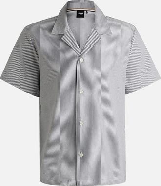 HUGO BOSS Mens BOSS Velvetfish Beach Shirt, Navy - Grey - Size: Regular/36