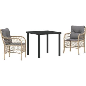 vidaXL Conjunto De Comedor De Jard&iacute;n Con Coj&iacute;n 3 Pcs Beige Polirat&aacute;n Vidaxl