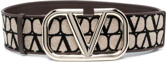 Valentino Garavani Toile Iconographe jacquard belt - women - Cotton/Calf Leather - 80 - Brown