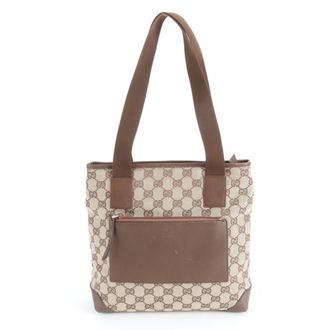 Gucci Gg Canvas Brown Gg Canvas Leather Handbag Tote Bag (Pre-Owned)