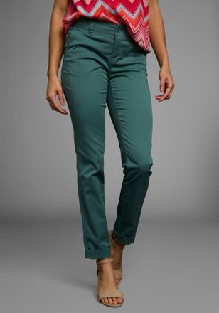 AJC Chinohose AJC, Damen, Gr. 32, N-Gr, gr&uuml;n (gr&uuml;n, grau), Web, Obermaterial: 97% Baumwolle, 3% Elasthan, unifarben, bequem lang, Hosen Chinohose, in l&auml;ss