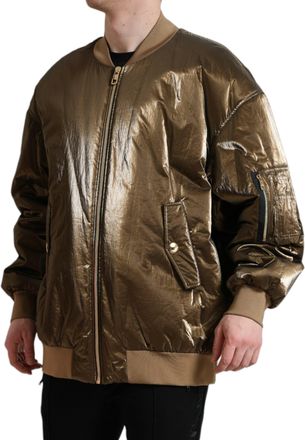 Dolce & Gabbana Bronze Nylon Full Zip Men Bomber Jacket Clothing
